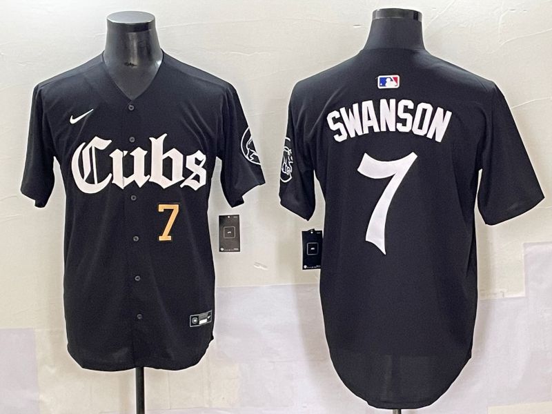 Men 2025 Chicago Cubs 7 Swanson Black Five generations Joint Name Nike MLB Jersey style 4